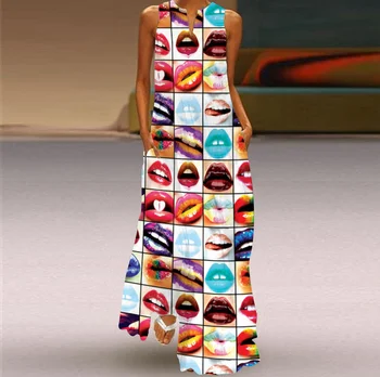 Plius Dydis Suknelės, 2021 M. Vasaros Moterų Mados Seksualus Retro Spausdinti V-kaklo, Rankovių Ilgio Suknelė su Kišenėje Europos Stiliaus Suknelė