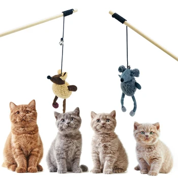 Pliušinis Pele Pažymint Cat Stick Žaislas Interaktyvi Katė Žaislas Klijuoti Su Bell Kibinimas Lazdelė Pliušiniai Žaislai Cat Stick Erzinti Žaisti Prekes