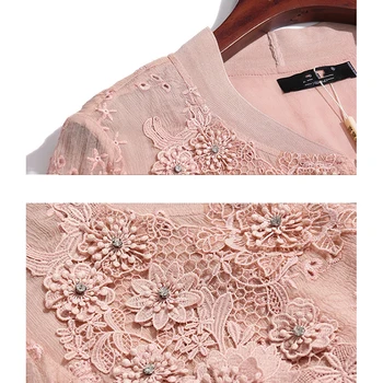 Plona Striukė Moterų Rožinė Plonas Viršutiniai drabužiai 2021 M. Vasaros Gėlių Siuvinėjimas ilgomis Rankovėmis Prarasti Office Lady Viršūnes Pink moteriški Viršutiniai drabužiai