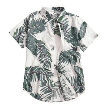 Plus Size Mens Havajų Marškinėliai Mados Atsitiktinis Mygtuką Havajai Lapų Spausdinta Beach Trumpas Rankovės Quick Dry Top Marškinėliai Vintage Drabužių