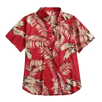 Plus Size Mens Havajų Marškinėliai Mados Atsitiktinis Mygtuką Havajai Lapų Spausdinta Beach Trumpas Rankovės Quick Dry Top Marškinėliai Vintage Drabužių