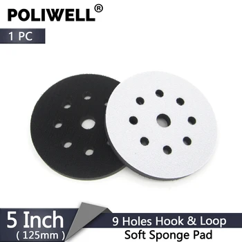 POLIWELL 1PC 5 Colių 9-Hole Šlifavimo Kempinės Sąsaja Padas Šlifavimo Pagalvėlės 125mm Hook&Loop Rezervo Padas Nelygaus Paviršiaus Poliravimas