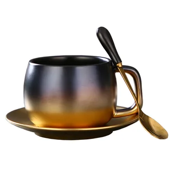 Prabanga Black Gold Marmuro, Keramikos, Kavos Puodelių, Kondensuotas Kavos Puodelis Kavinėje Arbatos Pusryčiai Pieno Puodeliai Lėkštė Kostiumas su Plokšte Šaukštas Rinkinys