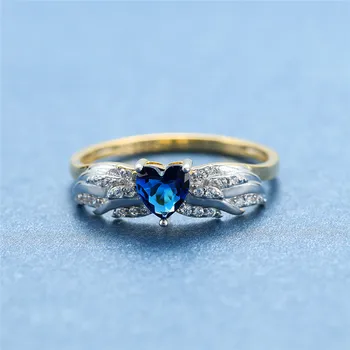 Prabanga Moterų Mėlyna Safyras Žiedas Nekilnojamojo 925 Sterlingas Sidabro, Aukso Vestuvinis Žiedas Mažas Širdies Vestuviniai Žiedai Moterims