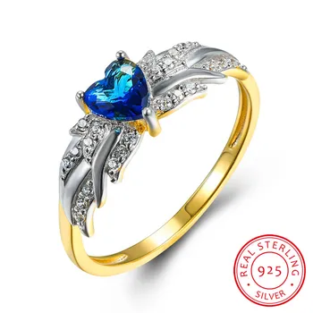 Prabanga Moterų Mėlyna Safyras Žiedas Nekilnojamojo 925 Sterlingas Sidabro, Aukso Vestuvinis Žiedas Mažas Širdies Vestuviniai Žiedai Moterims