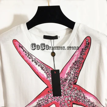 Prabangus Dizainas, 2021 M. Vasarą Moteris firminių Tshirts Žvaigždė Spausdinti Atsitiktiniai trumpomis Rankovėmis marškinėliai graphic tee t marškinėliai moterims seksualus viršūnės