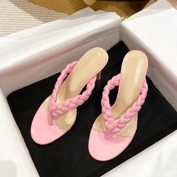 Prašmatnus Dizainas Fifo Sandalai Moterims Atidaryti Tne Pink Silver Soft Real Odos Aukštakulniai Bateliai Moteris Seksuali Mulų Šlepetės