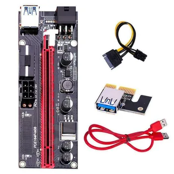 Profesija VER009S PCI-E Riser Card Dual 6Pin Adapter Card PCIE 1X iki 16X Extender Kortelė USB 3.0 Duomenų Kabelis BTC Kasybos Miner