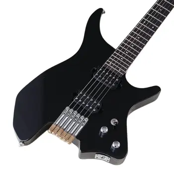 Profesinės begalvis elektrine gitara, 39 colių juoda 6 eilutę begalvis gitara 24 frets blizgančios gitara su mažų defektų