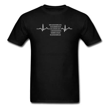 Programuotojas Mokslo Dvejetainis širdies Plakimas Kodas Tshirts Kompiuterio CPU TAI Matematika Vyrų Black Marškinėliai Medvilnės Atsitiktinis Viršūnes ' Tees Didelis Dydis