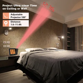Projekcijos Žadintuvas Atominis Laikrodis Projekto Metu ant Lubų, Miegamojo Langas Kalendoriaus Patalpų Temperatūra Reguliuojama