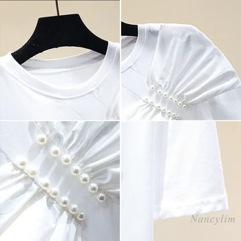 Pusė Lankas Apvalios Kaklo Balta Grynos Medvilnės trumpomis Rankovėmis Laisvi marškinėliai Moterims 2021 Naujo Dizaino Vasaros Top Tees Baltas Juodas