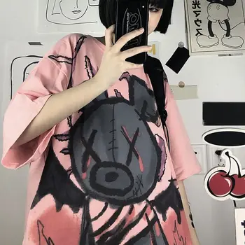 QWEEK Streetwear Anime Marškinėlius Atsitiktinis Vasarą, O-Kaklo Tees Kūrybiškumą Laisvi Marškinėliai Moterims trumpomis Rankovėmis Viršuje Hip-Hop 2021