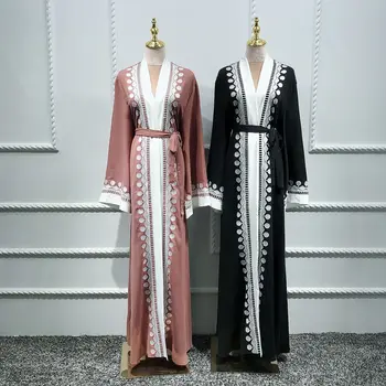 Ramadanas Eid Atidaryti Abayas Moterų Dubajus Abaja Turkijos Musulmonų Hijab Suknelė Kimono Megztinis Skraiste Musulmane Longue Djelaba Femme