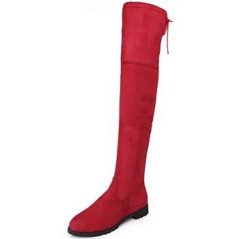 Raudona didelio dydžio per kelio mados moterų elastinga batai 43 dydis moterų patogūs darbo batai