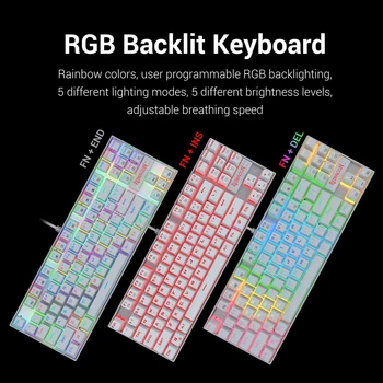Redragon K552 Kumara RGB Mechaninė Klaviatūra , 87 Klavišus Led Apšvietimu Metalo Plokštė Clicky Mėlyna Jungiklis Laidinio Žaidimų Klaviatūra