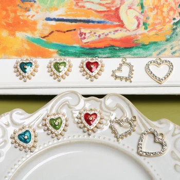 Retro Vintage dirbtinių Deimantų, Perlų Baroko Širdies Persikas Širdies Pakabukas 