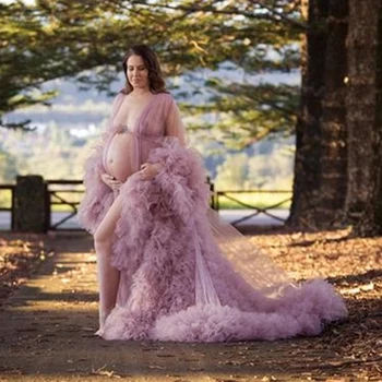 Rožinė Motinystės Unikalus Prom Dresses Užsakymą Ruffles Pakopų Tiulio Chalatai Moterims Photoshoot Nėščia Vakarą Oficialią Šalies Chalatai