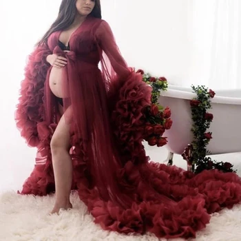 Rožinė Motinystės Unikalus Prom Dresses Užsakymą Ruffles Pakopų Tiulio Chalatai Moterims Photoshoot Nėščia Vakarą Oficialią Šalies Chalatai