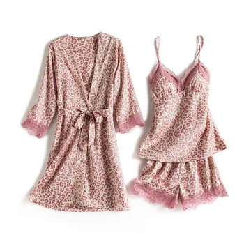 Satino Intymus apatinis Trikotažas Lady Pižama Seksualus Chalatas Kimono Suknelė 5VNT Miego Nustatyti, Pižamos Kostiumas Atsitiktinis Homewear Pižamą Sleepwear