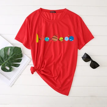 Seeyoushy Planetos Spausdinimo moteriški marškinėliai trumpomis Rankovėmis Atsitiktinis Juokinga Tees Viršūnes Drabužius Moteriai, Pavasarį, Vasarą Ropa De Mujer 2020 m.