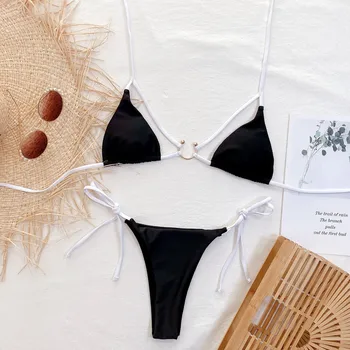 Seksualus Apynasrio maudymosi kostiumėlį 2021 Bikini Komplektas vientisos Spalvos Moterų Padalinta maudymosi kostiumėlis Triangle Bikini Diržas