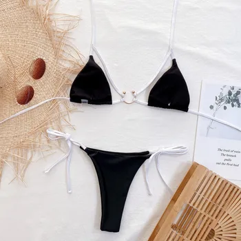 Seksualus Apynasrio maudymosi kostiumėlį 2021 Bikini Komplektas vientisos Spalvos Moterų Padalinta maudymosi kostiumėlis Triangle Bikini Diržas