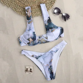 Seksualus Bikini 2021Women Spausdinti Push Up Liemenėlė Aukštos Sumažinti Thong Bikini Nustatyti Dviejų dalių Maudymosi Kostiumas Brazilijos maudymosi kostiumėlis Beach Paplūdimio