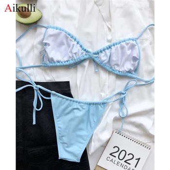 Seksualus Micro Thong Bikini Komplektas 2021 Naujas Kieto Maudymosi Moterų String Bikini, Maudymosi Kostiumėliai, Paplūdimio Vasaros Moterų Biquini Maudymosi Kostiumai