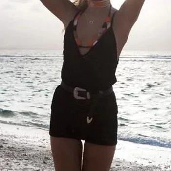 Seksualus Nėrimo Tuščiaviduriai Iš Megztinių Bodysuit Bikini Moterims V Kaklo Dirželiai Vientisi Maudymosi Kostiumėlis Vasaros Backless Paplūdimio Šortai Darbo Drabužiai