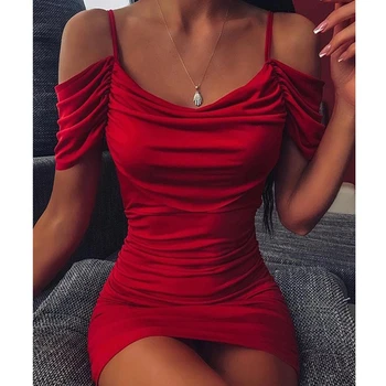 Seksualus Off Peties Smocked Bodycon Suknelė Moterims Stebėjimo Mini Raudonos Suknelės Trumpas Šalies Klubas Suknelė Vestidos Dropshipping