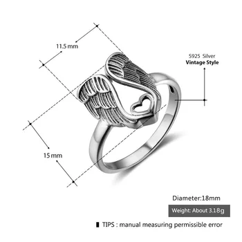 Senovinių Klasikinių Moterų Žiedas Michael Angelo Sparnus Amuletas Širdies formos Žiedai Moterų Dalyvavimas Vestuvių Papuošalai