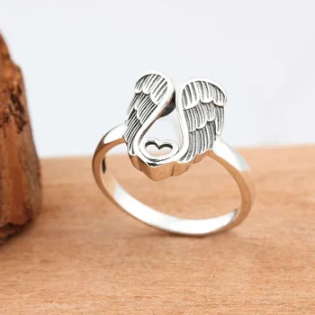 Senovinių Klasikinių Moterų Žiedas Michael Angelo Sparnus Amuletas Širdies formos Žiedai Moterų Dalyvavimas Vestuvių Papuošalai
