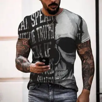 Siaubo modelis kaukolė 3D spausdinimo T-shirt apvalus kaklas didelio dydžio marškinėlius vyrų mados atsitiktinis trumparankoviai Harajuku T-shirt viršų