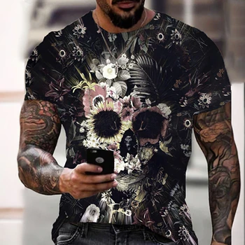 Siaubo modelis kaukolė 3D spausdinimo T-shirt apvalus kaklas didelio dydžio marškinėlius vyrų mados atsitiktinis trumparankoviai Harajuku T-shirt viršų
