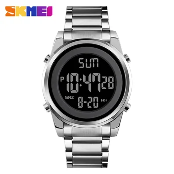 SkmeiRound Plieno Atveju Plieno Diržas laiko Laikrodis Elektroninis Žiūrėti Vyrų Paprasta Digital Multi-Funkcija Šviesos Vandeniui Watch1611