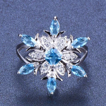 Snaigės Originali Mėlyna Topazas safyras Šviečia cirkonis Žiedas 925 anillos Sidabro Mados Žiedai Moterims Kalėdų Dovana Papuošalų Rinkinys