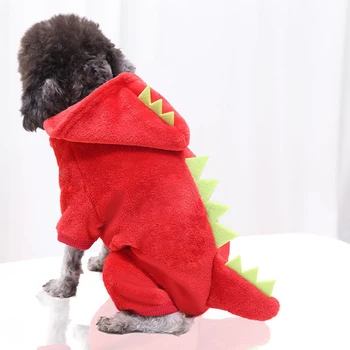 Soft Coral Vilnos šunelis Pižama Juokinga Dinozaurų Transformuoti Kostiumas Rudenį, Žiemą Keturių Kojų Drabužius Mažiems Šunims Šuniuką Jumpsuit