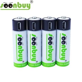 Soonbuy 1,5 V USB AA Baterijos 2550mwh 1500 mah li-ion talpa li-polimero ličio polimero USB įkrovimo kabelis usb baterija