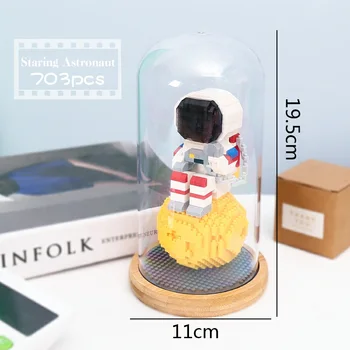 Space Serijos SS Mielas Astronautas Micro Blokai Astronautas Modelio su Ekrano Lange LED Šviesos Diamond Mini Plytų Žaislai Vaikas