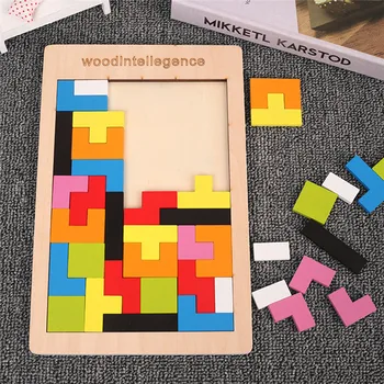 Spalvinga 3D Dėlionė Medinė Tangram Matematikos Žaislai Vaikams Pre-school Magination Intelektinės Švietimo Žaislas Vaikams Tetris Žaidimas
