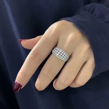 Spalvingas Moterų Žiedas Visiškai Bling Lediniame Iš Mikro Nutiesti Kristalų 5 Eilučių Cirkonis Apakinti Nuotakos Žiedas Vestuvių Užsiimti Žiedas