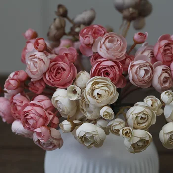 Spalvotų Arbatos Rožės Puokštė namų Dekoro Priedai Netikrą Daisy Šilko gėlių Vestuvių Dekoratyvinis Dirbtinės gėlės
