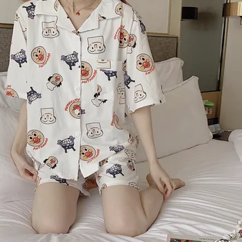 Spausdinti Pižama Moterų Mielas Trumpas Rankovės Šortai Housewear Kawaii Pajama Pižama Paauglių Mergaičių Loungewear Sleepwear