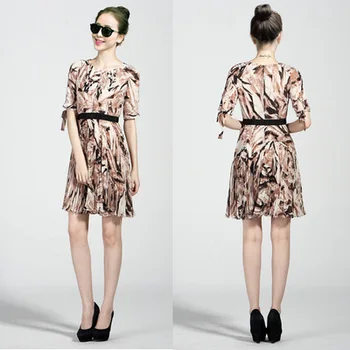 Specialūs pasiūlymai Anglijoje Mados Lapų Spausdinimo Klostuotas Mini Šifono Suknelė Elegantiškas Mados