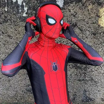 Suaugusiųjų/Vaikų Toli Nuo Namų Peter Parker Cosplay Kostiumų Zentai Helovinas Kostiumas SuperHero Bodysuit Jumpsuit