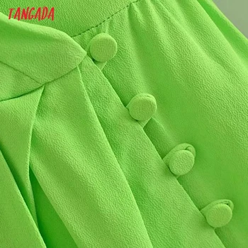 Tangada 2021 Mados Moterų Žalia Peties, Pagalvėlės, Marškinėliai Suknelė Mygtukai Derliaus ilgomis Rankovėmis Ponios Mini Suknelė 3H721