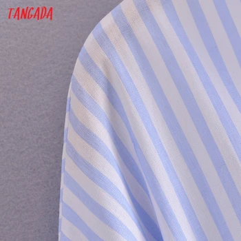 Tangada Moterų Retro Mėlyna Dryžuotas Crb Palaidinė Marškinėliai su Brūkšniu ilgomis Rankovėmis 2021 Elegantiškos Moteriškos Marškinėliai Topai 3W161