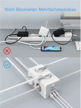 TESSAN Siena Mountable ES Kištukinis Home/Office/ Desktop Maitinimo Juostelės su 3 6 USB Lizdai On/Off Jungiklis ir 2M ilgiklis