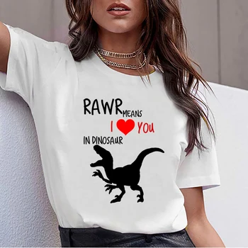 Topai Marškinėliai Moterims rawr reiškia, aš tave myliu dinozaurų valentino dieną Mados Balto Print Moterų Marškinėlius